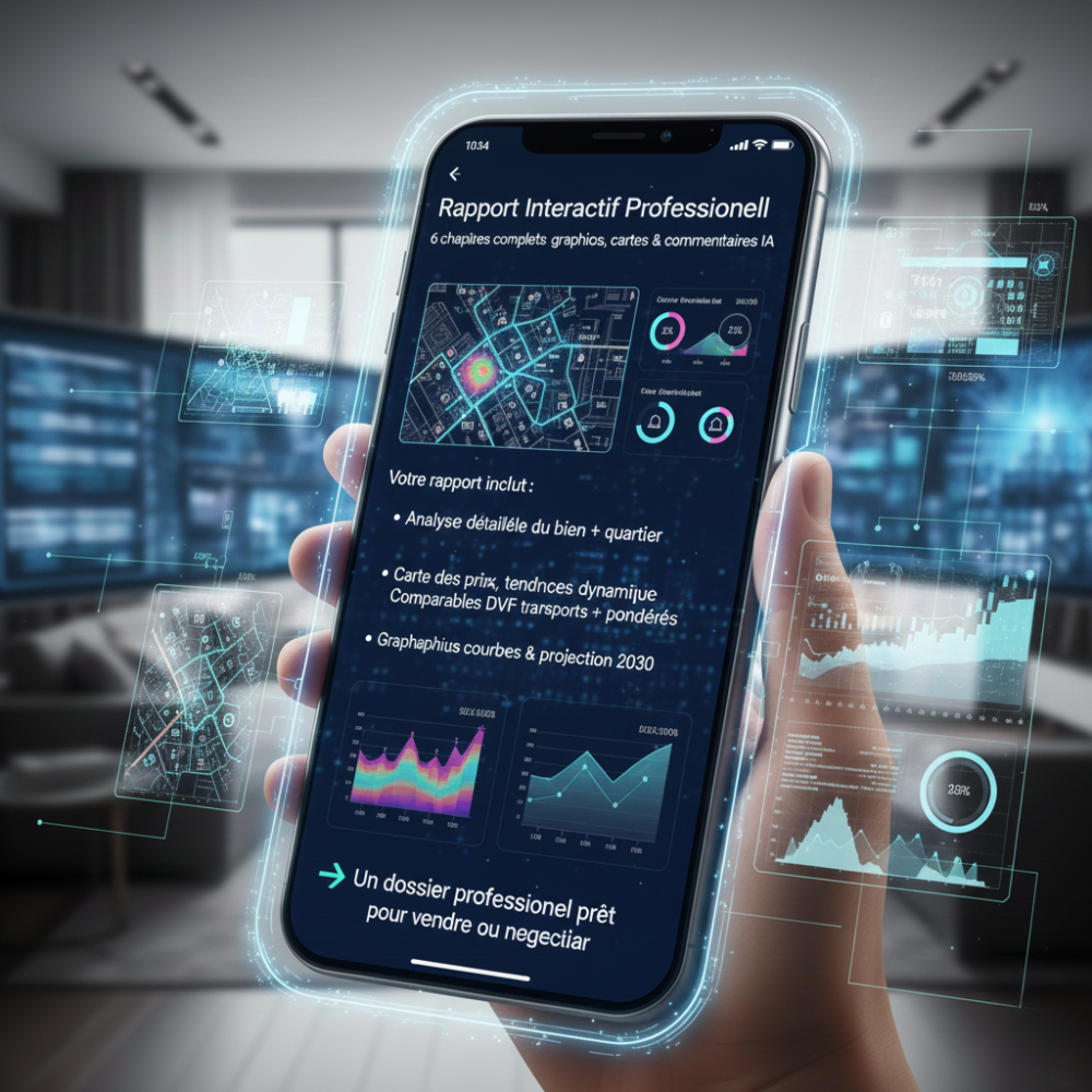 Rapport estimation immobilier professionnel PDF - Graphiques et cartes interactives